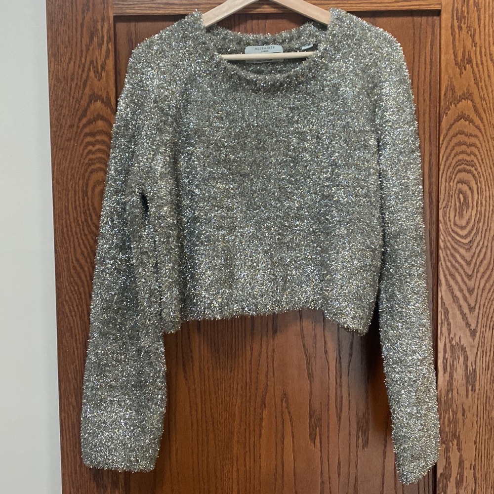 All Saints silver gold crewneck jumper size large